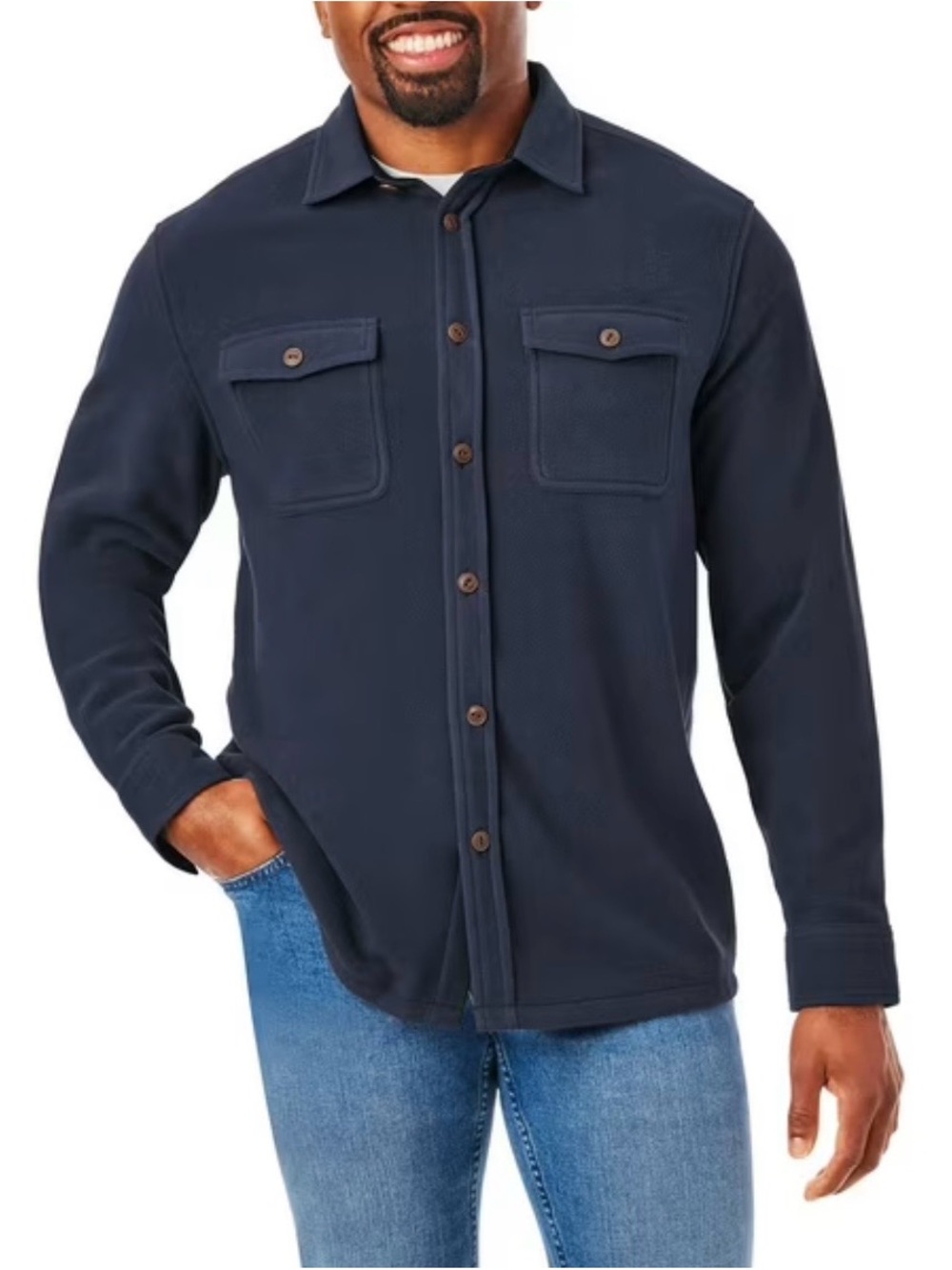 Men's Navy Lightweight Button-Front Shirt Jacket